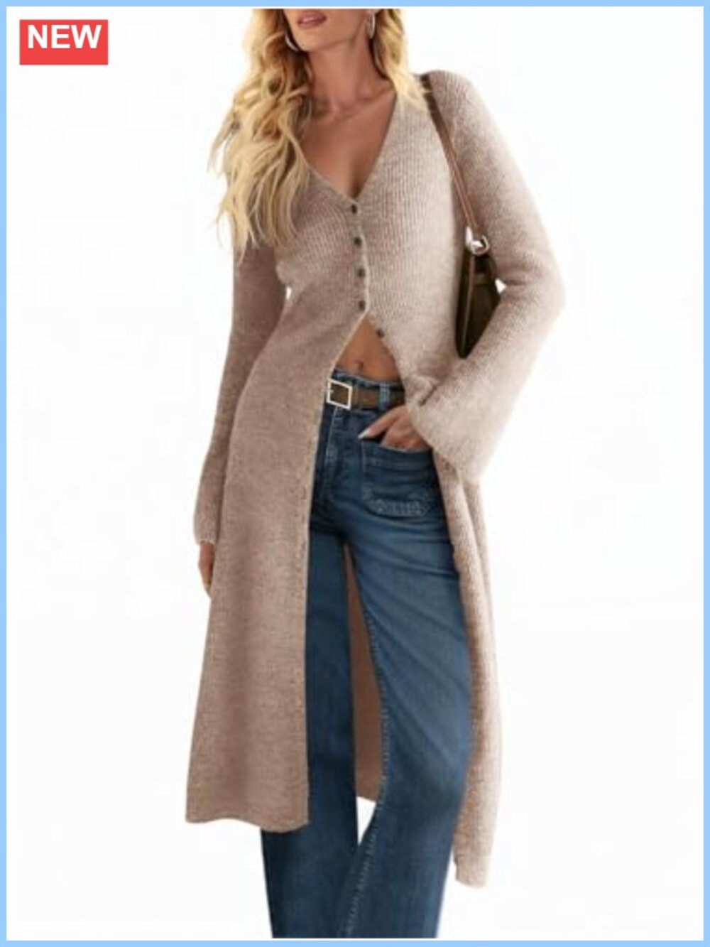 Chunky Knit Long Cardigan Button Down Midi Sweater Dress